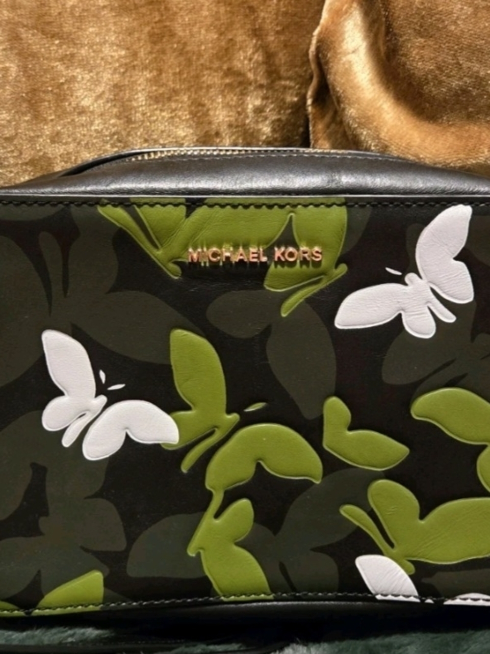 Michael Kors Olive Green & White Butterfly Crossbody Bag